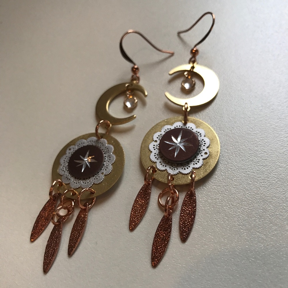 Handmade Moon and Star Catcher Earrings